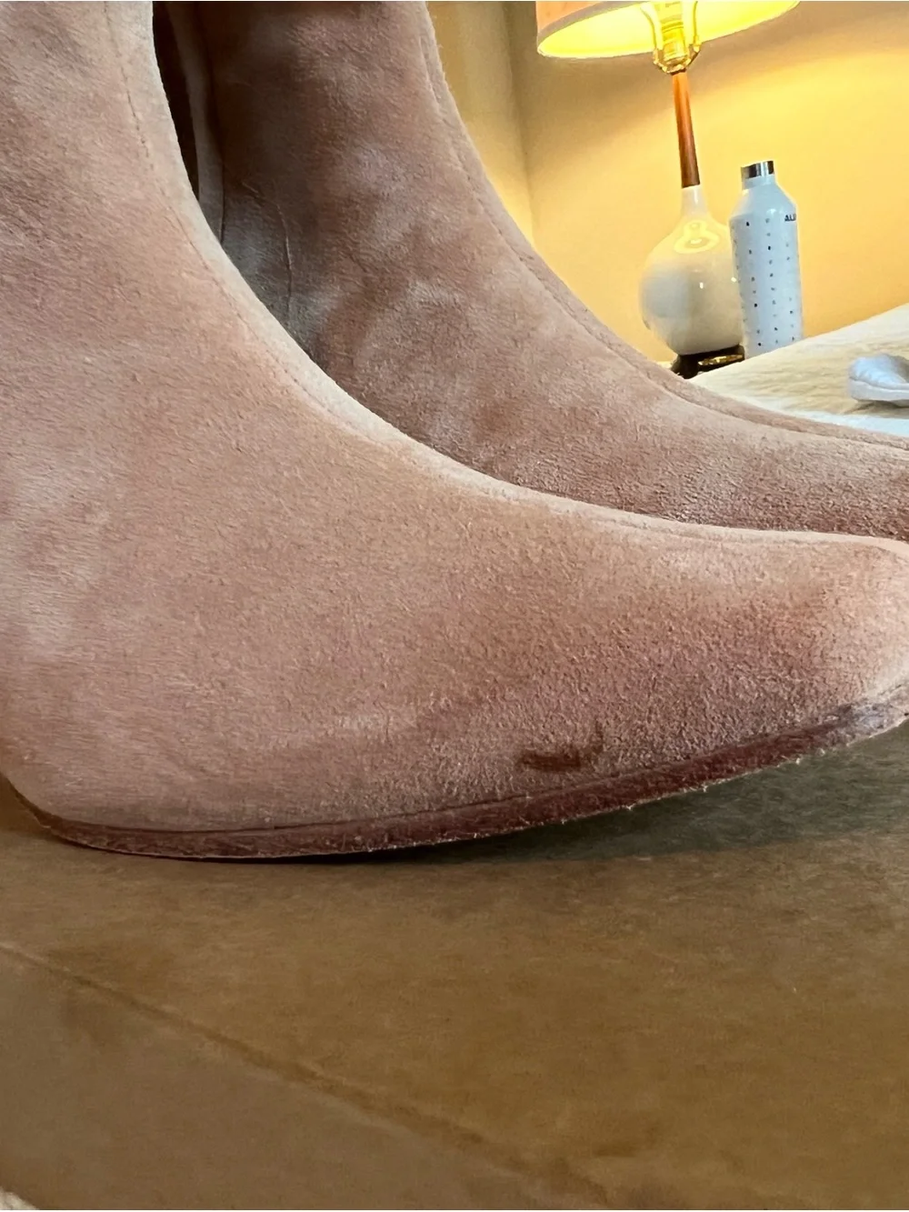 Huma Blanco Rose Suede Mid-Heel Ankle Boots with Side Zip